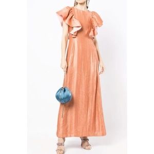Baruni ruffled sleeve evening gown